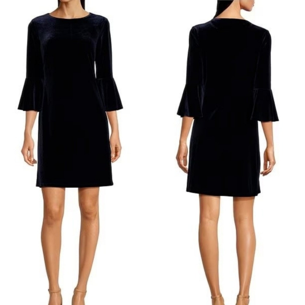 Vtg New Whimsigoth Romantic Goth Black Velour Bell Sleeve Shift Mini Dress Sz M
